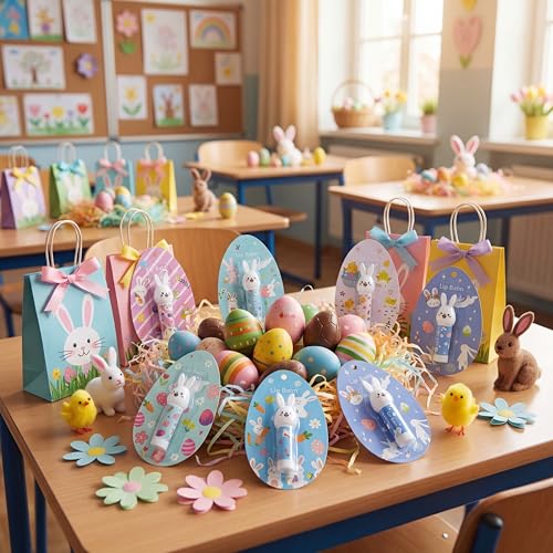 24 Pcs Easter Bunny Lip Balm Bulk Set - Natural Beeswax Moisturizing Care