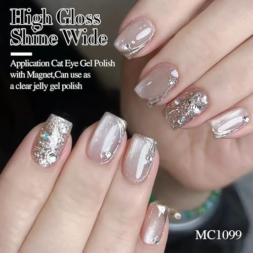 Double Rhythm Jelly Silver Cat Eye Gel Polish 15ML Holographic Glitter Magnetic Nail Polish