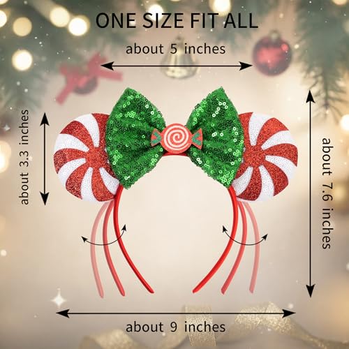 Zhezesmila Red Candy Christmas Headband Mouse Ears - Holiday Party Hat