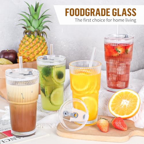 CWHHRN 20 Oz Glass Cups with Lid & Straw - Set of 2