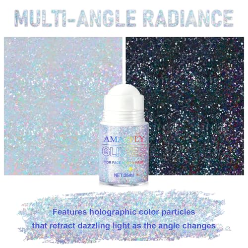 GADMLURY Rainbow Glint Holographic Roll-On Body Glitter Gel for Face & Hair