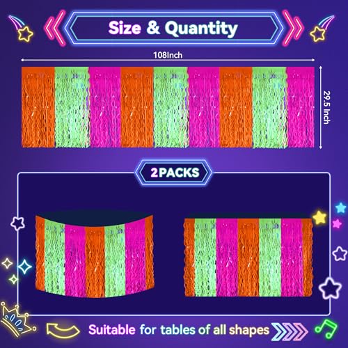 Glow in the Dark Neon Table Skirts - 2 Pack, 108x29.5in