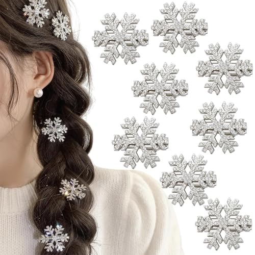 ASVNRES 5-Pack Snowflake Hair Clips for Christmas Hair Accessories, Elegant Rhinestone Ice Snow Princess Hair Pins
