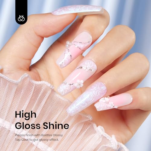 Beetles Pearl Gel Nail Polish Swirling Clouds 15ML - Pearl White & Shimmer