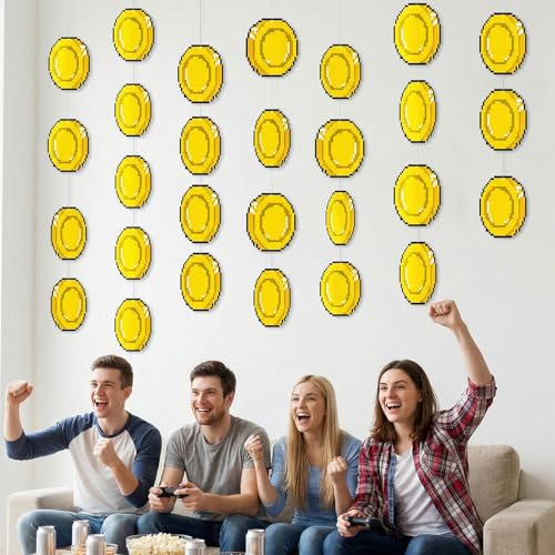 48 Pcs Brother Theme Video Game Hanging Decorations - Gold Coin Ornaments