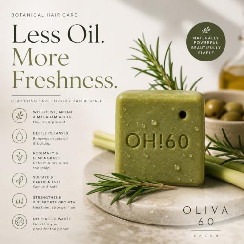 Oliva60 Rosemary & Lemongrass Shampoo Bar for Oily Hair, 3.5 oz