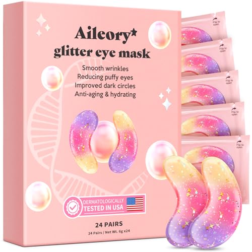 AILEORY Tri-Color Under Eye Patches - Hydrating Gel Pads for Dark Circles & Puffiness (24 Pairs)