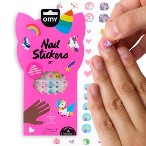 Omy Unicorn Nail Stickers for Kids - 200 Waterproof & Fun Designs