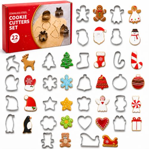 22-Piece Mini Christmas Cookie Cutter Set - Stainless Steel Shapes