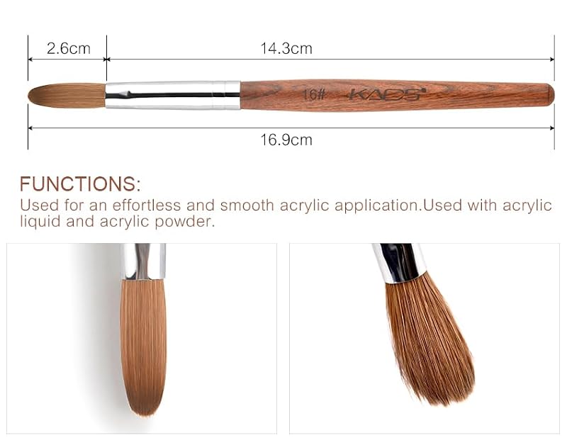 KADS 16# Kolinsky Nail Brush – Oval Crimped Handle for Acrylic Nails
