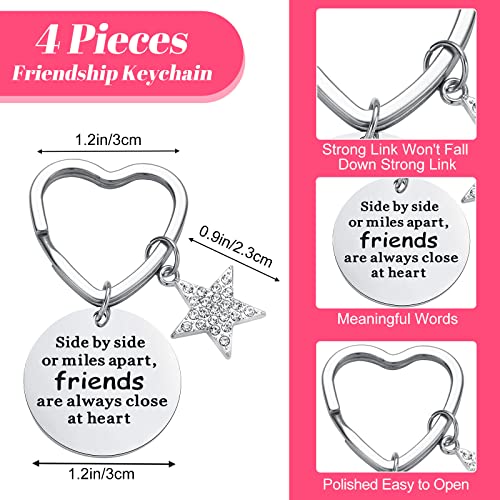 4 Pcs Friendship Gift Set: Canvas Makeup Bags & Stainless Steel Keychains
