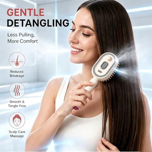 3-in-1 Electric Mist Hair Brush - Self-Cleaning Scalp Massager & Detangler