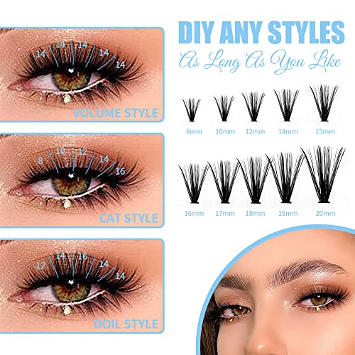 GEMERRY Natural Lash Clusters 280P 30D/40D 8-16mm - 12 Rows, 0.07D Mix