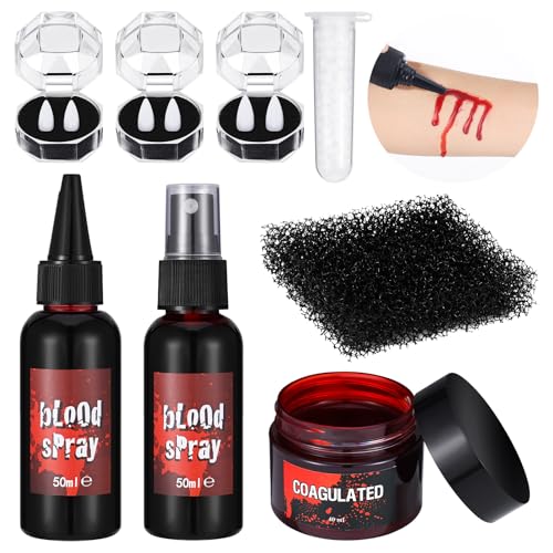 Vampire Halloween Makeup Kit with Fake Blood & Fangs - 7 PCS