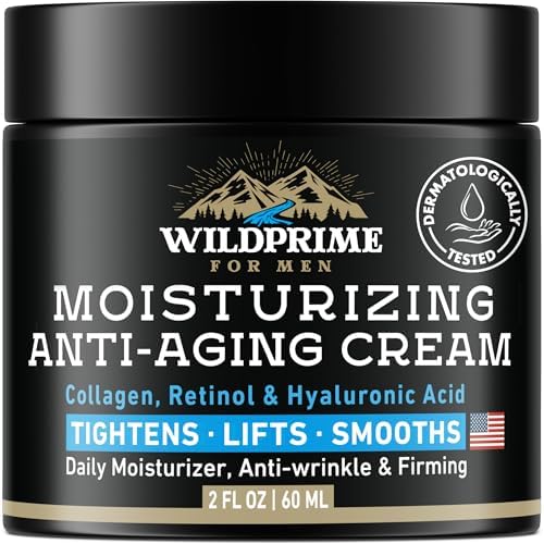 Men's Face Moisturizer Cream - Anti Aging & Wrinkle - Men's Shave Lotion - Made in USA - Collagen, Hyaluronic Acid, Vitamins E & A, Avocado Oil - Age Facial Skin Care, Day & Night Moisturizing, 2 oz