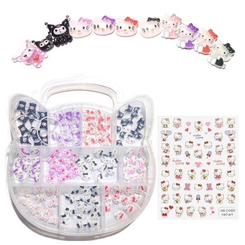 122PCS Kawaii Kitty Nail Charms & Stickers for Nail Art & DIY Decor