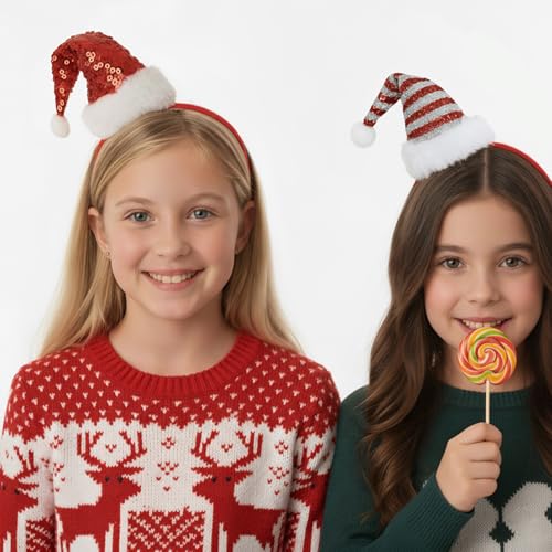 Festive Sequin Santa Hat Headband for Women & Girls - Christmas Party Accessory