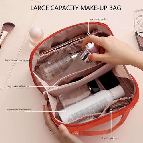 MAMUNU Large Capacity Orange Travel Cosmetic Bag with Multiple Compartments