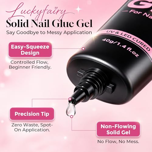 Luckyfairy 40ML Gel Nail Glue - Ultra-Strong Hold for Nail Tips