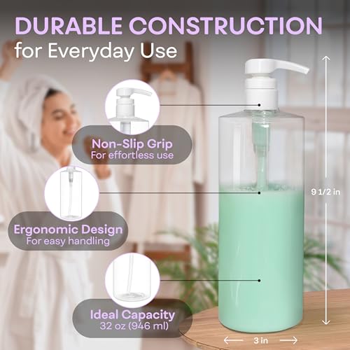 32 oz Refillable Shampoo Pump Bottles - BPA-Free, 2 Pack