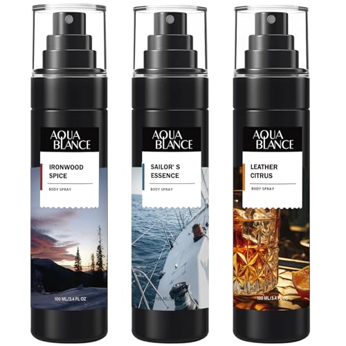AQUA BLANCE Men's Body Spray, Long-Lasting Fragrance Set, 3 x 3.4 Fl Oz