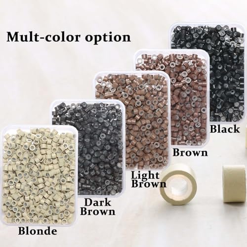 Brown Hair Extension Beads Silicone Lined Micro Rings 5mm - 300pcs GOTDYA