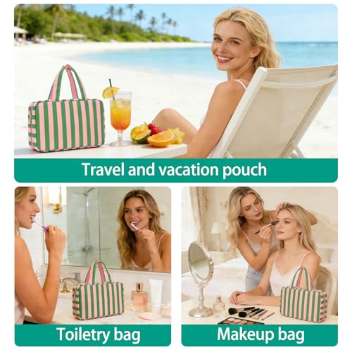 Medium Green Toiletry Bag for Women - Waterproof Makeup Organizer with Hanging Hook