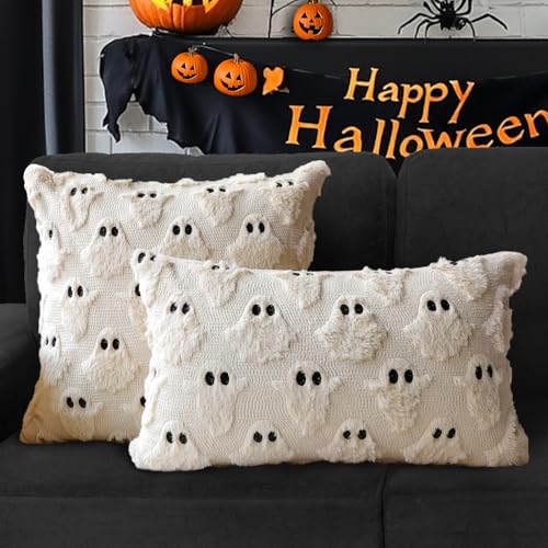 Halloween Ghost Pillow Covers Set of 2 - 18x18 Beige Plush