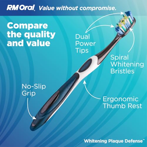 RM Oral Whitening Toothbrush - Medium Bristles, Superior Plaque Defense