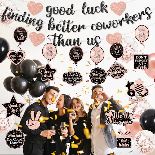 Rose Gold Farewell Party Decorations Kit - Goodbye Banner & Balloons