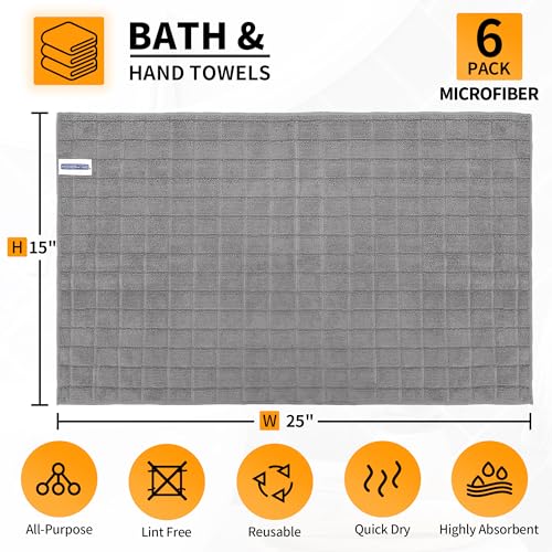 Grey Microfiber Hand Towels 6 Pack - Quick Dry & Lint Free