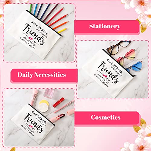 4 Pcs Friendship Gift Set: Canvas Makeup Bags & Stainless Steel Keychains