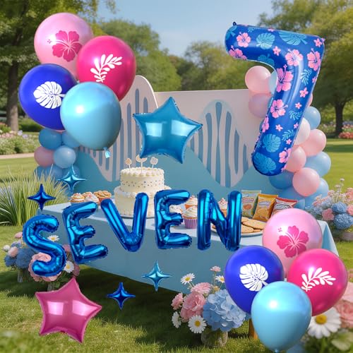 40 Inch Number 7 Balloon Set with Letter & Star Balloons - Kids Birthday Party Decor