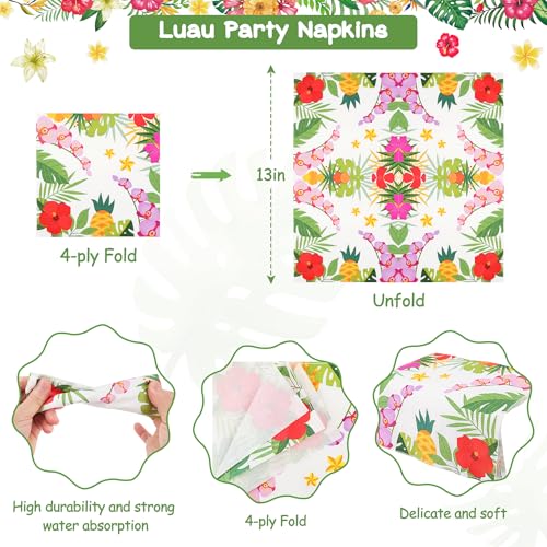 Hawaiian Tropical Party Plates & Napkins Set - 72PCS for 24 Guests