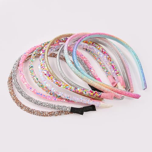 10 Pcs Glitter Headbands for Girls | Sparkly Rainbow Hair Hoops