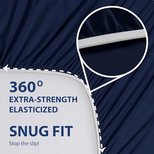 Cathay Home Twin Fitted Sheet - 14" Deep Pocket, Navy Microfiber