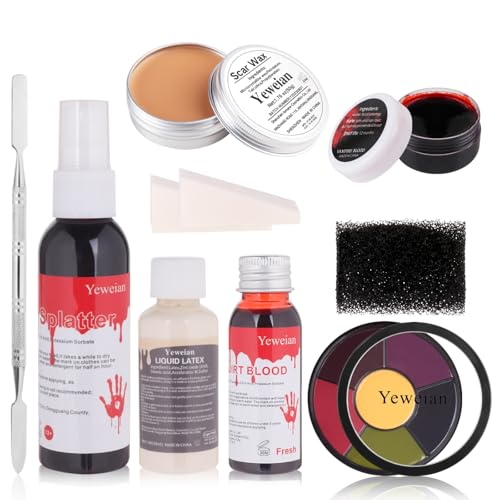 Halloween SFX Makeup Kit - 11 Pieces Liquid Latex & Scar Wax