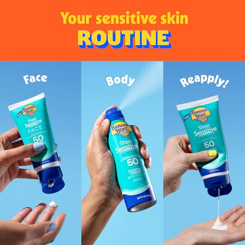 Banana Boat Sheer Sensitive SPF 50 Body Spray - 6oz Pack of 2, Water-Resistant