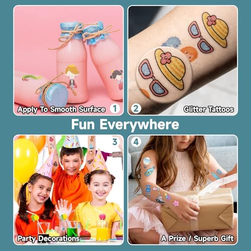 EMOME Glitter Tattoos for Kids - 204 Sheets, Waterproof & Safe Party Favors
