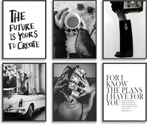Chic Black & White Fashion Wall Art Set - Motivational Posters 8x10