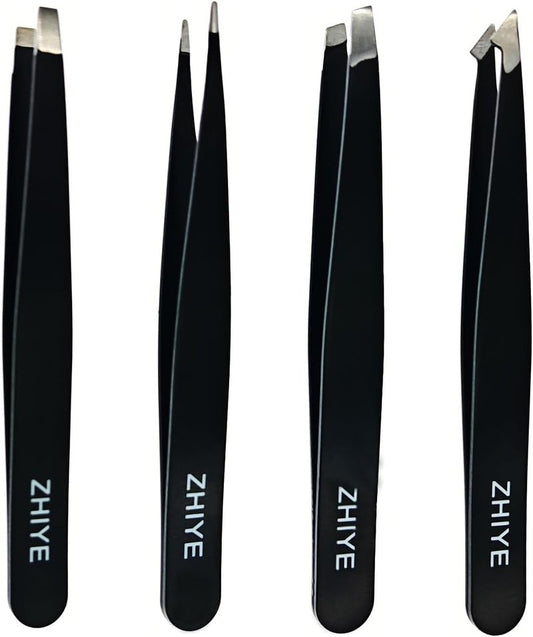 Professional Eyebrow Tweezers Set - 4 Pcs Stainless Steel Precision Tweezers for Ingrown Hair & Eyelash Extensions