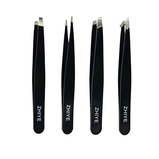 ZHIYE Professional Eyebrow Tweezers, 4 Pcs Stainless Steel Precision Tweezers Set for Ingrown Hair Removal Eyelash Extension, Eyebrows Plucking