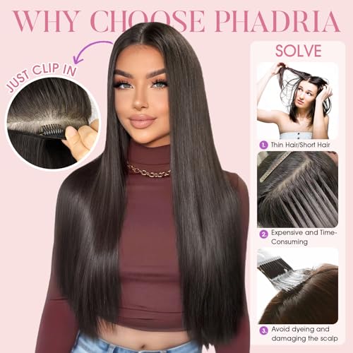22-Inch Synthetic Clip-In Hair Extensions - Black with Red Highlight, 4PCS
