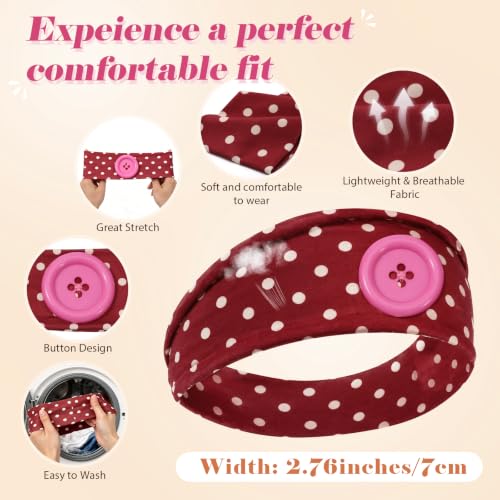 6 Pack Polka Dot Headbands for Women - Y2K Button Hairbands