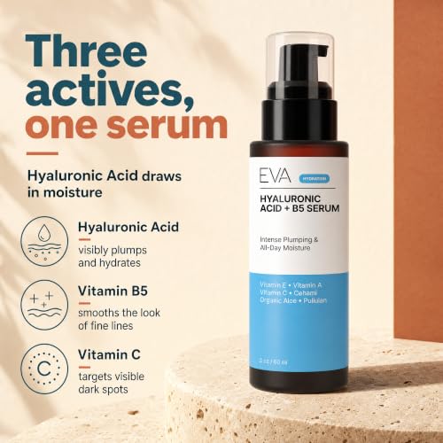 Eva Naturals Hyaluronic Acid + B5 & Vitamin C Face Serum 2 oz – Deep Hydrating & Anti-Aging