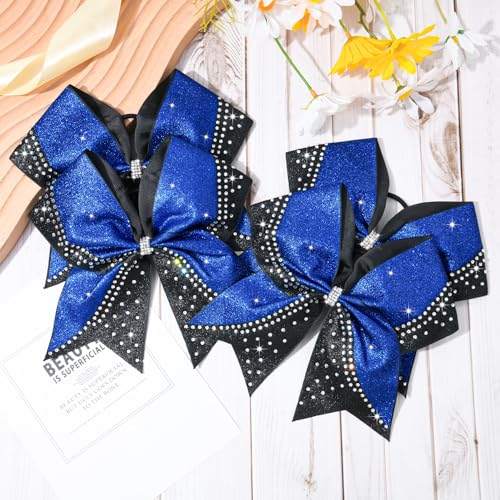 6PCS Glitter Cheer Bows for Cheerleading - Rhinestone Hair Accessories
