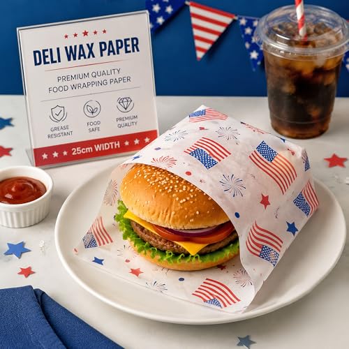 Patriotic Wax Paper Sheets - 150 Pcs USA Flag Deli Wraps