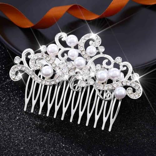Yean Silver Rhinestone Bridal Hair Comb with Pearls - Wedding Hair Accessories for Women