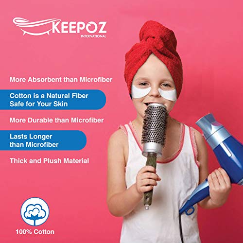 KEEPOZ Hair Towel Wrap - Quick Dry 100% Cotton Turban (Pink+Red, 2 Pcs)