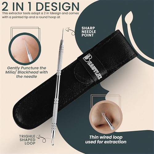 Beautlex Stainless Steel Blackhead & Pimple Extractor Tool - Professional Acne Remover